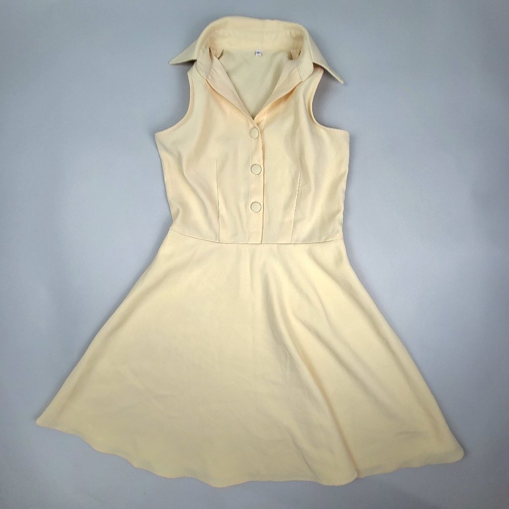 Vintage Butter Yellow Sleeveless Shirt Dress - Size M